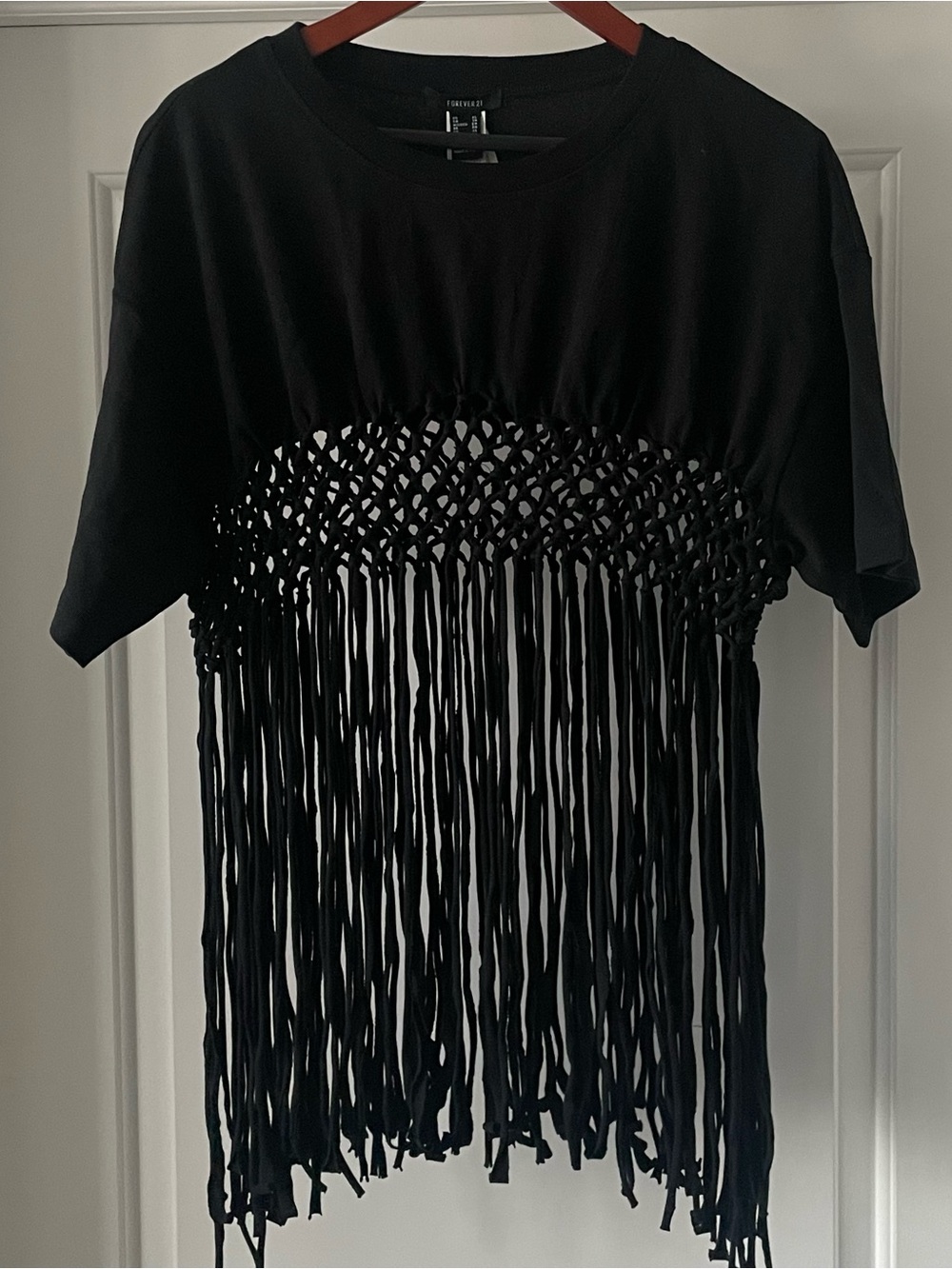 Forever 21 Black Crochet Fringe Tee